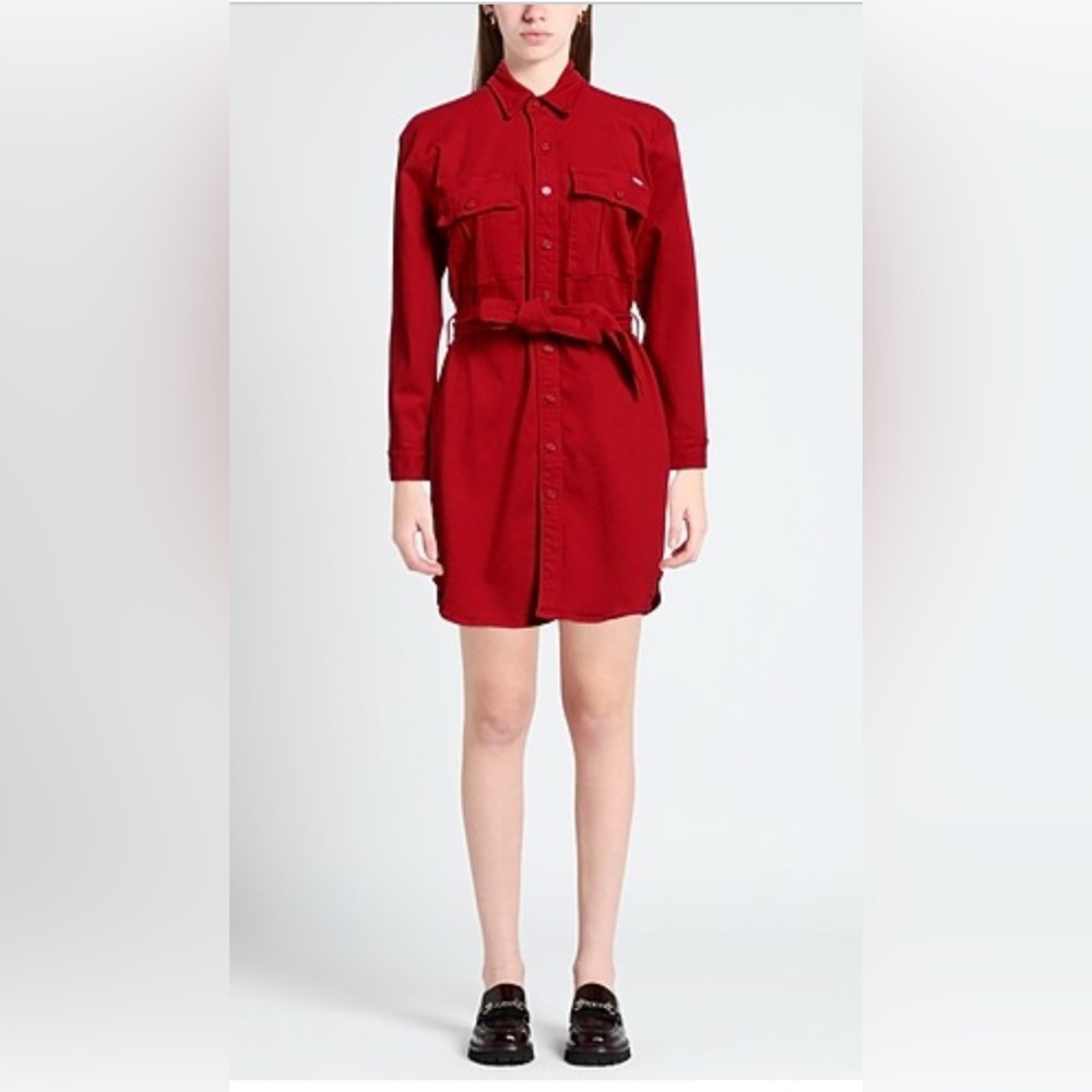 MOTHER denim shirt dress stretchy poppy red M